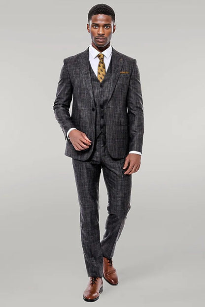 Patterned Vested Slim-Fit Black Men’s Suit -