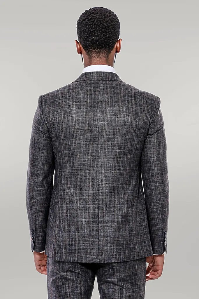 Patterned Vested Slim-Fit Black Men’s Suit -