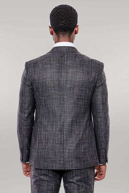 Patterned Vested Slim-Fit Black Men’s Suit -