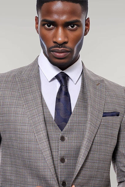 KOALA SYDNEY  Patterned Vested Slim-Fit Brown Men Suit -