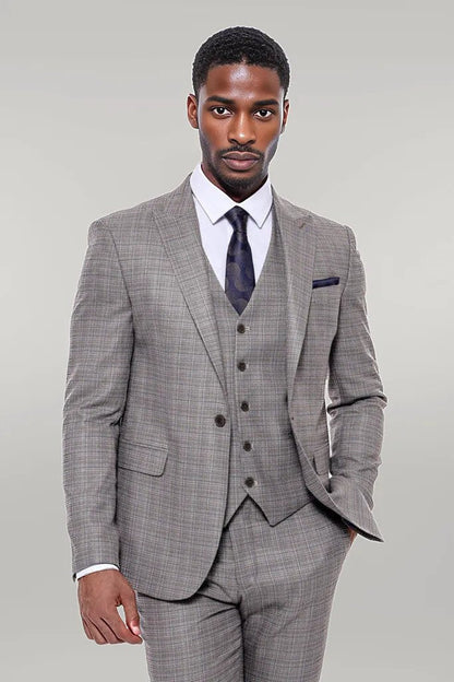 KOALA SYDNEY  Patterned Vested Slim-Fit Brown Men Suit -