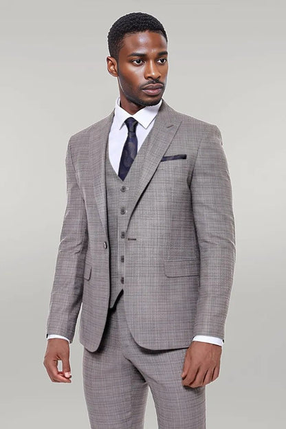 KOALA SYDNEY  Patterned Vested Slim-Fit Brown Men Suit -