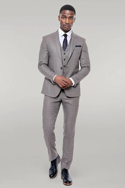 KOALA SYDNEY  Patterned Vested Slim-Fit Brown Men Suit -