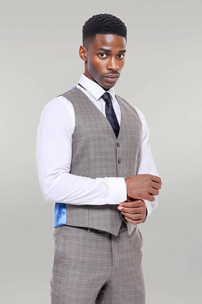 KOALA SYDNEY  Patterned Vested Slim-Fit Brown Men Suit -