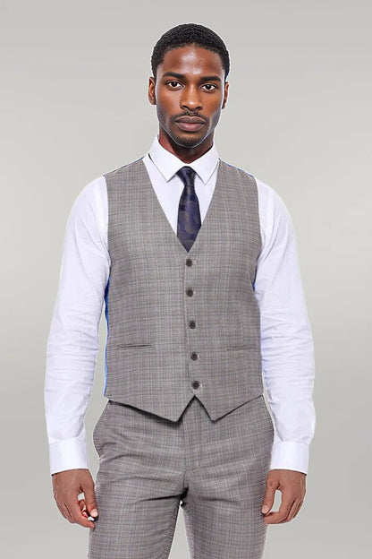 KOALA SYDNEY  Patterned Vested Slim-Fit Brown Men Suit -