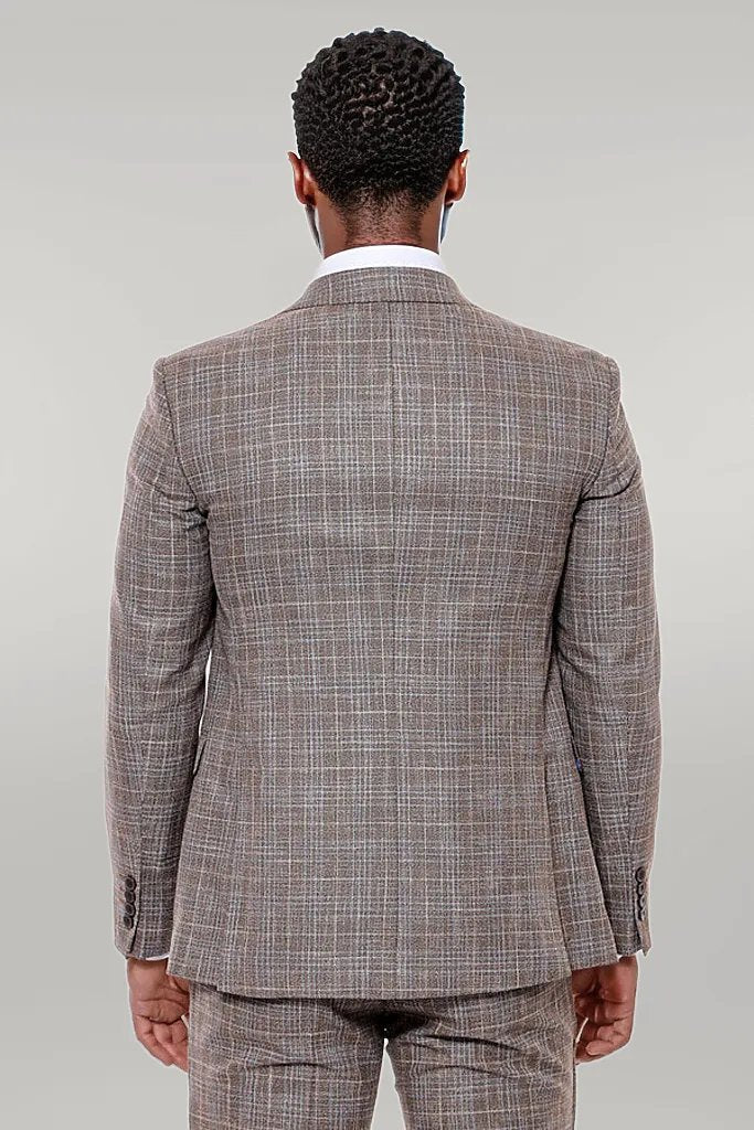 Patterned Vested Slim-Fit Dark Beige Men’s Suit -