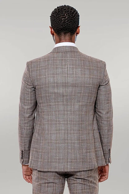 Patterned Vested Slim-Fit Dark Beige Men’s Suit -