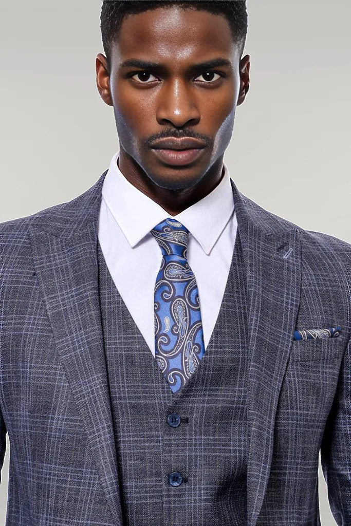 KOALA SYDNEY  Patterned Vested Slim-Fit Navy Blue Men’s Suit -