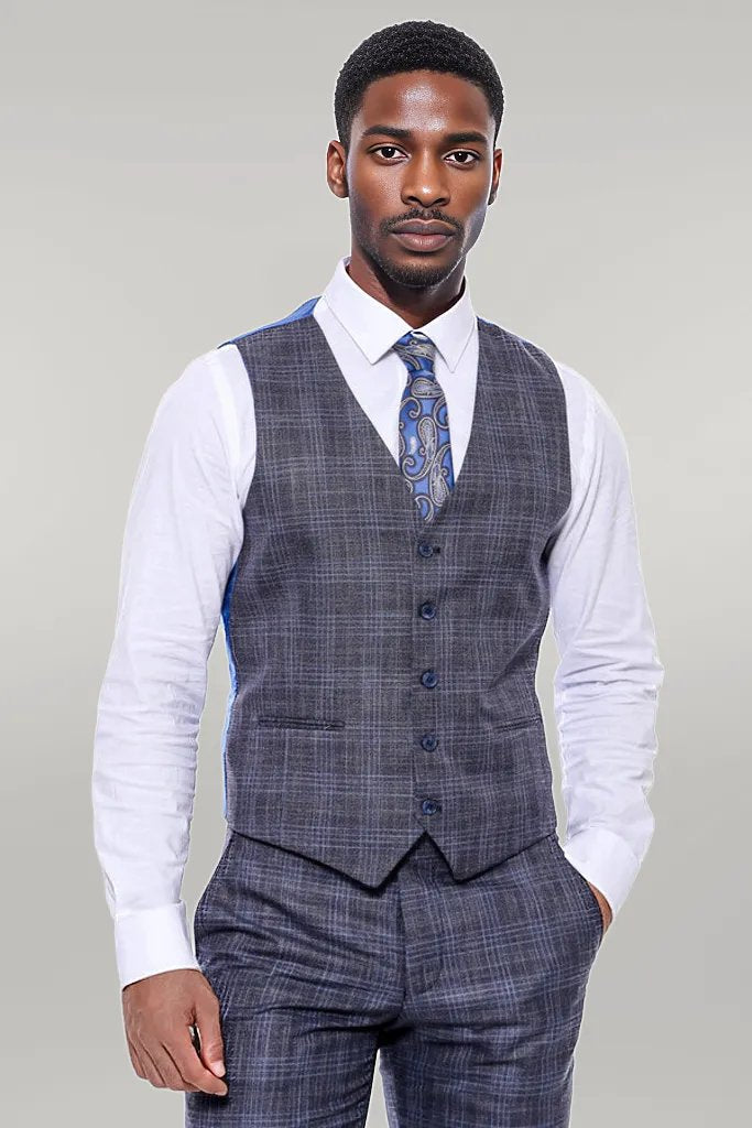 KOALA SYDNEY  Patterned Vested Slim-Fit Navy Blue Men’s Suit -