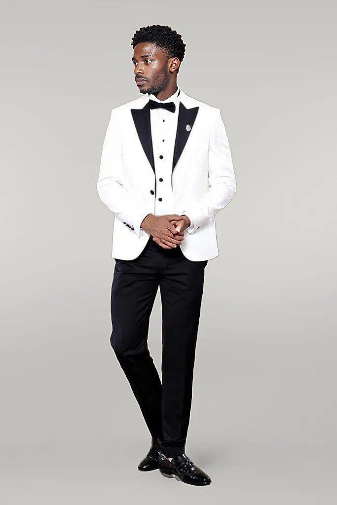 Peak Lapel 3 Piece White Tuxedo