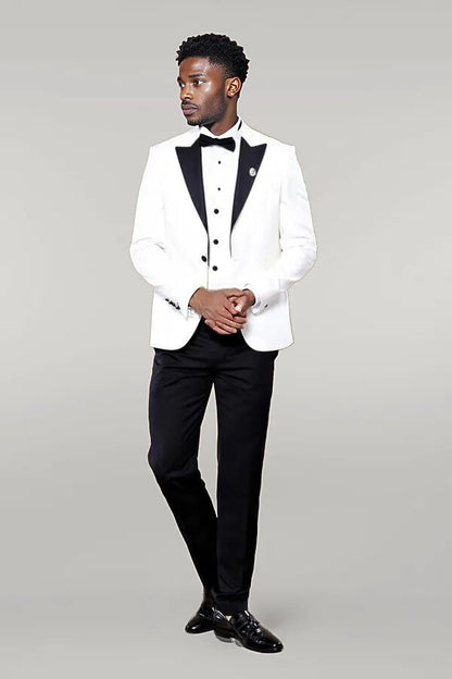 Peak Lapel 3 Piece White Tuxedo