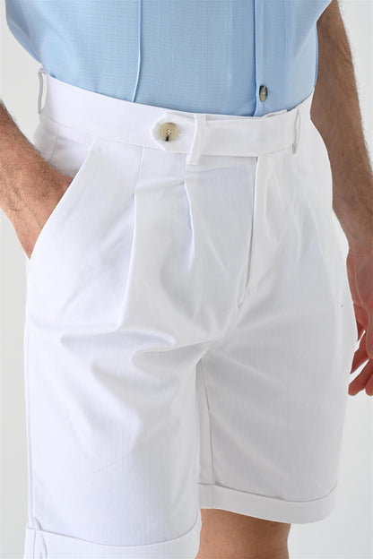 Men's Pleated White Shorts