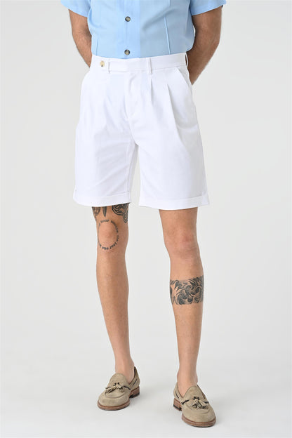 Men's Pleated White Shorts