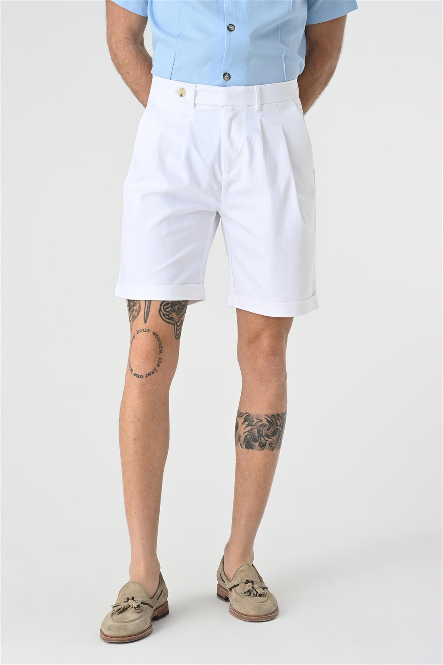 Men's Pleated White Shorts