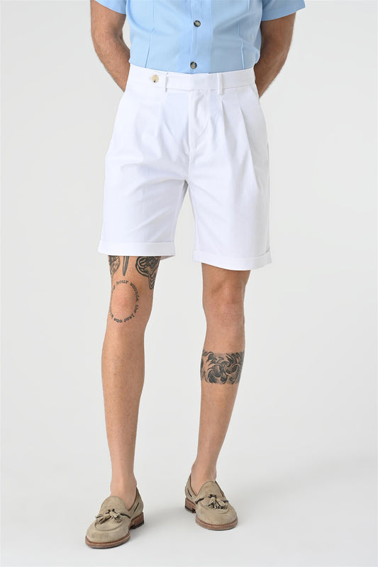 Men's Pleated White Shorts