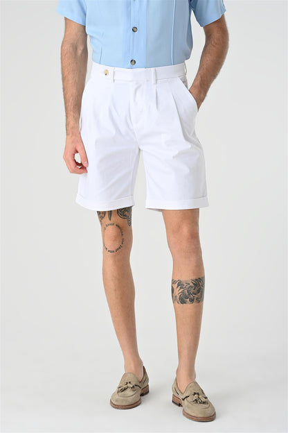 Men's Pleated White Shorts
