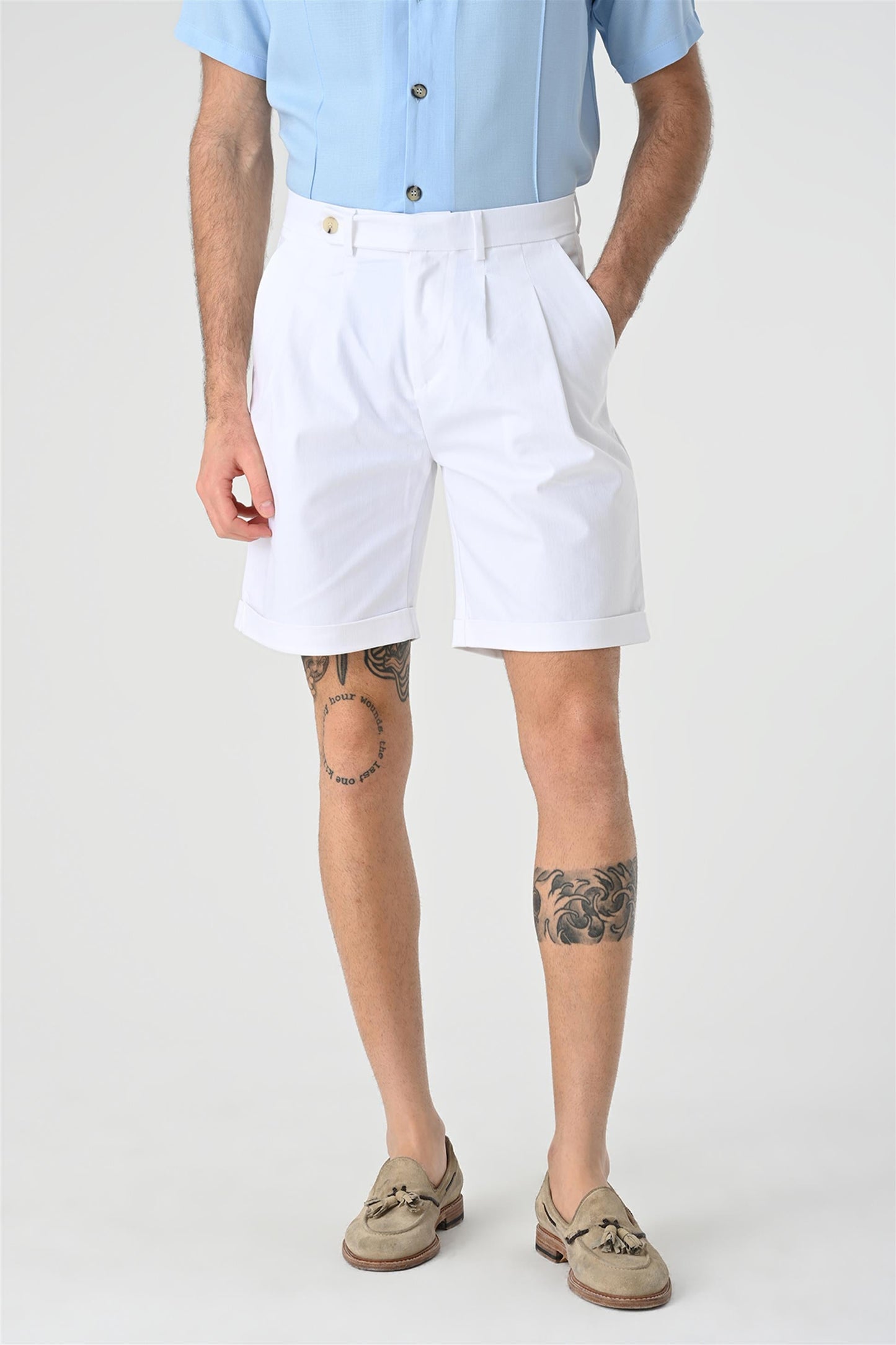 Men's Pleated White Shorts