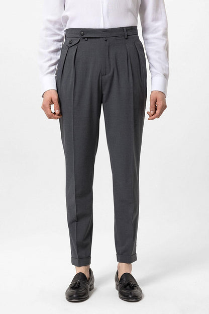 Men's Grey Pleated High-Waisted Pants