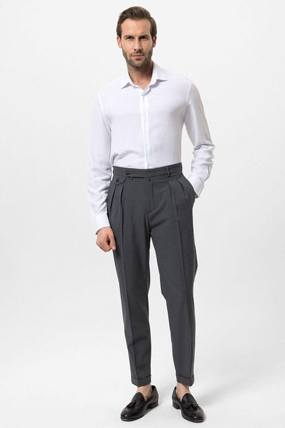 Men's Grey Pleated High-Waisted Pants