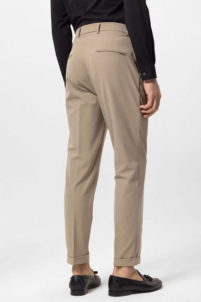 Men's Beige Pleated High-Waisted Pants