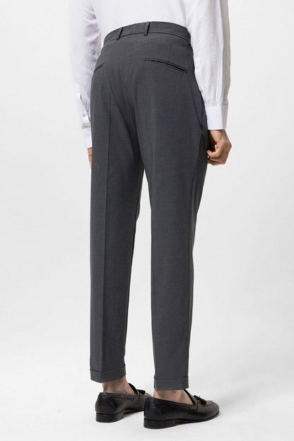 Men's Grey Pleated High-Waisted Pants