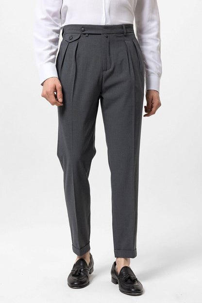 Men's Grey Pleated High-Waisted Pants
