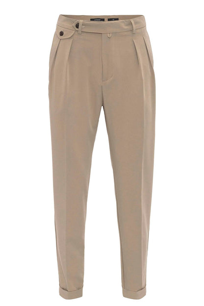 Men's Beige Pleated High-Waisted Pants