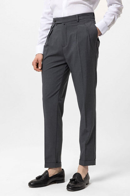 Men's Grey Pleated High-Waisted Pants