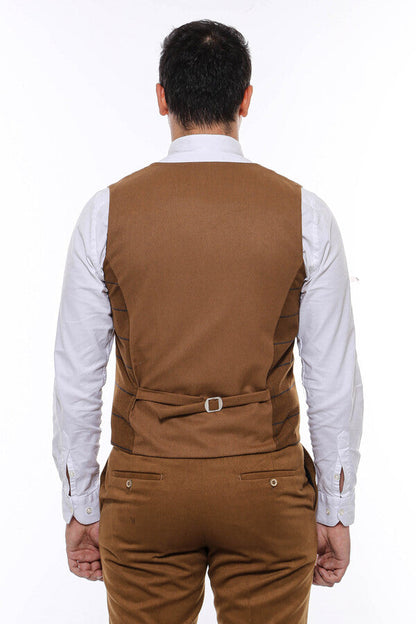 Plaid Double Breasted Tan Men Vest