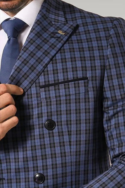 KOALA SYDNEY  Plaid Navy Blue Men's Double Breasted Suit |