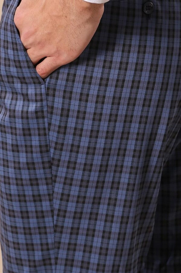 KOALA SYDNEY  Plaid Navy Blue Men's Double Breasted Suit |