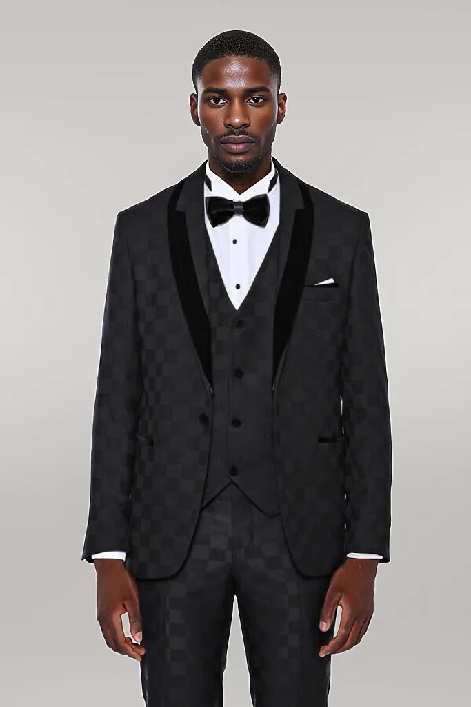 Plaid Slim Fit Black Men Tuxedo