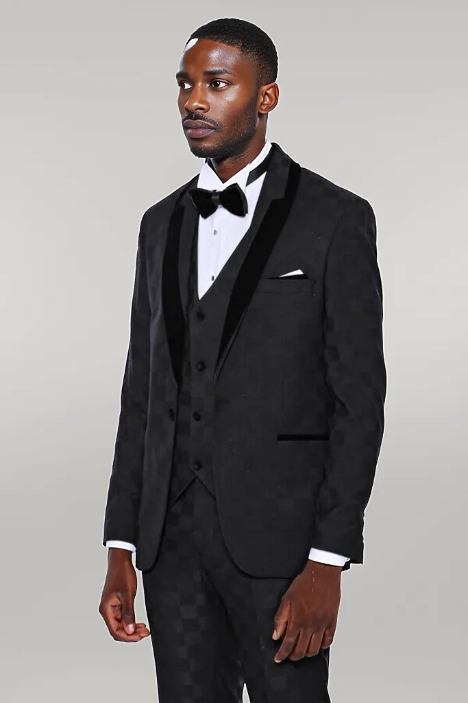 Plaid Slim Fit Black Men Tuxedo