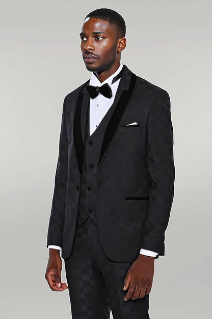 Plaid Slim Fit Black Men Tuxedo