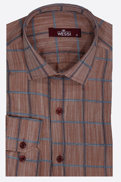 Plaid Slim Fit Brown Men Shirt