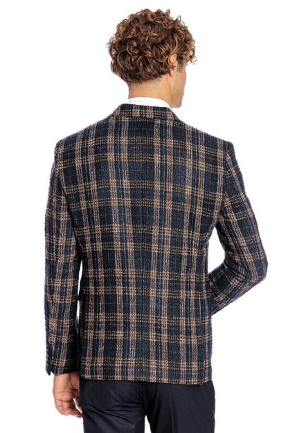 KOALA SYDNEY Plaid Slim Fit Navy Blue Men Blazer