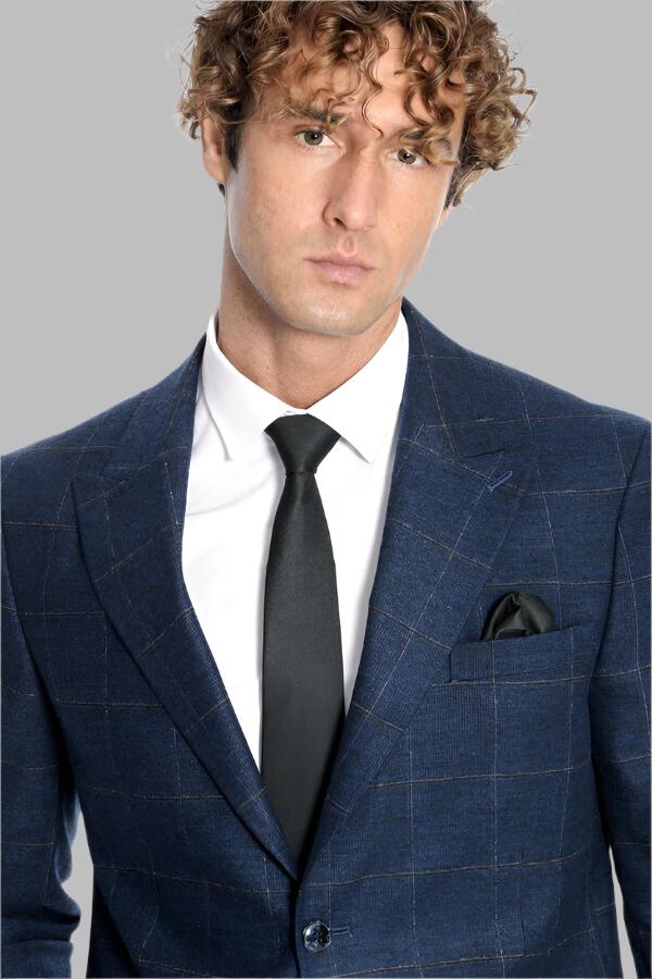 KOALA SYDNEY Plaid Wool Navy Blue Men Blazer