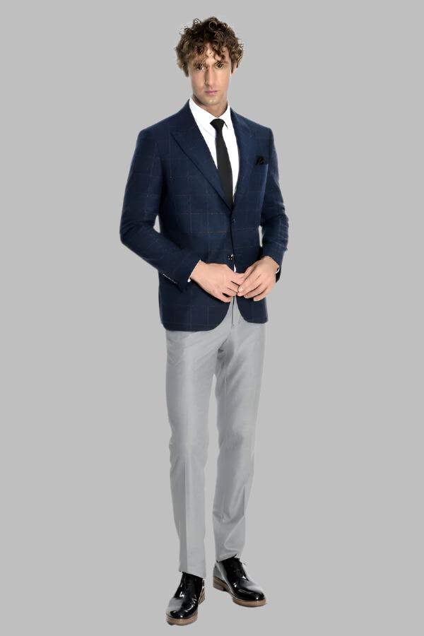 KOALA SYDNEY Plaid Wool Navy Blue Men Blazer