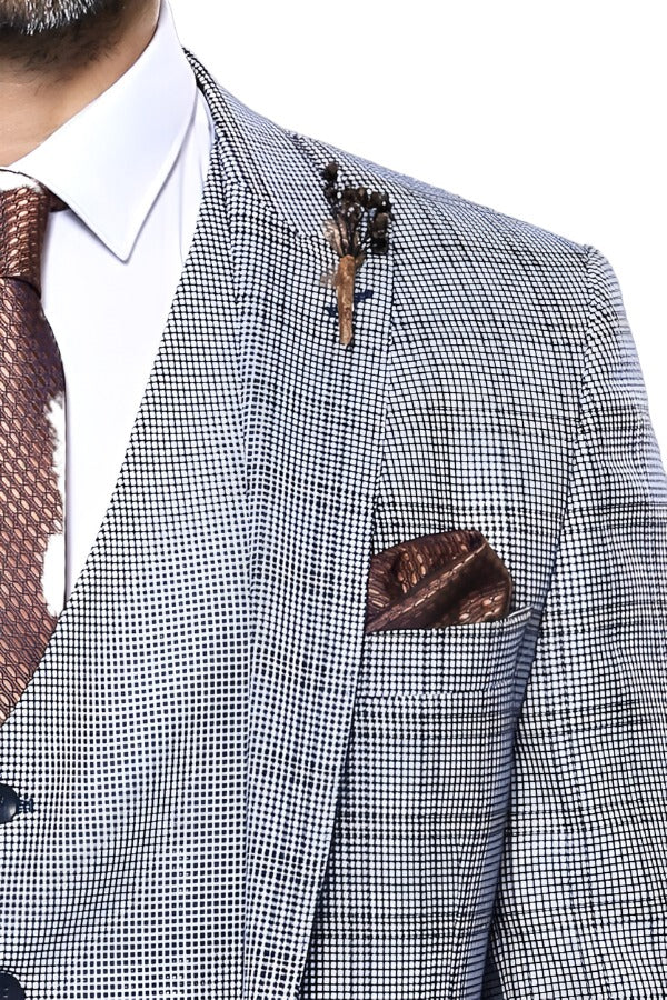 Plain Blue Vested Men's Suit |