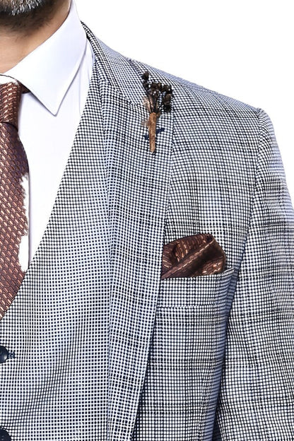 Plain Blue Vested Men's Suit |