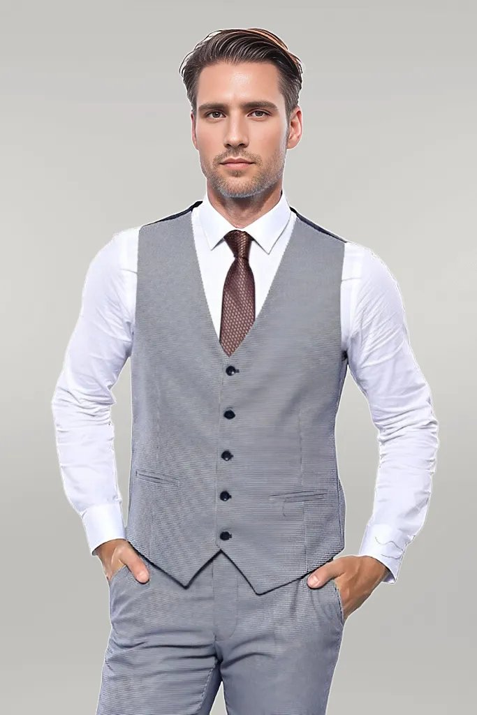 Plain Blue Vested Men's Suit |