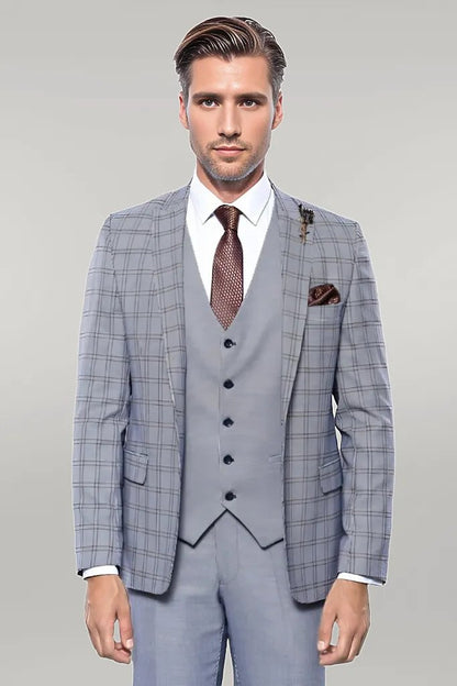 Plain Blue Vested Men's Suit |
