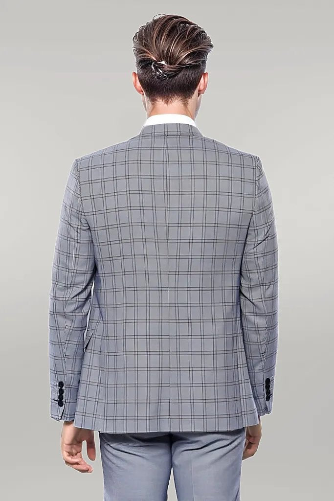 Plain Blue Vested Men's Suit |
