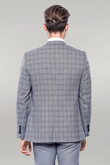 Plain Blue Vested Men's Suit |