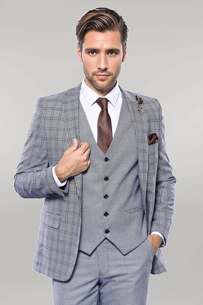 Plain Blue Vested Men's Suit |