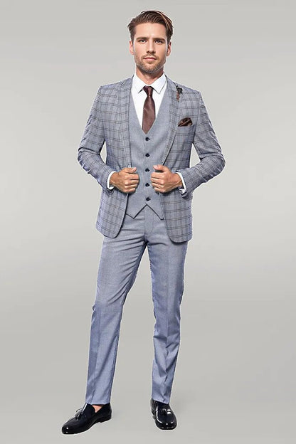 Plain Blue Vested Men's Suit |
