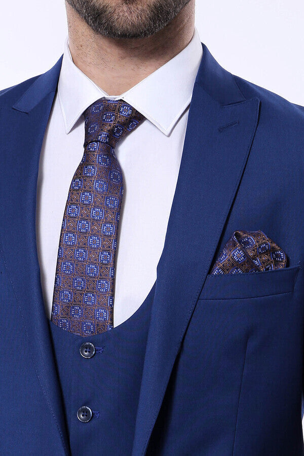Plain Navy Vested Suit