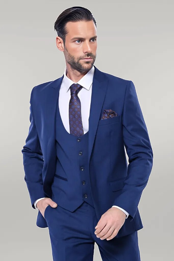 Plain Navy Vested Suit