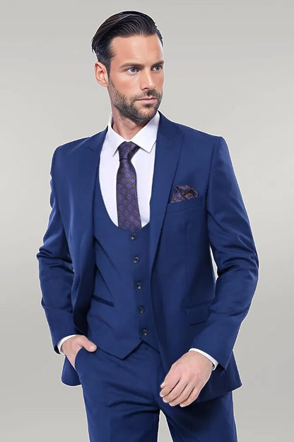 Plain Navy Vested Suit