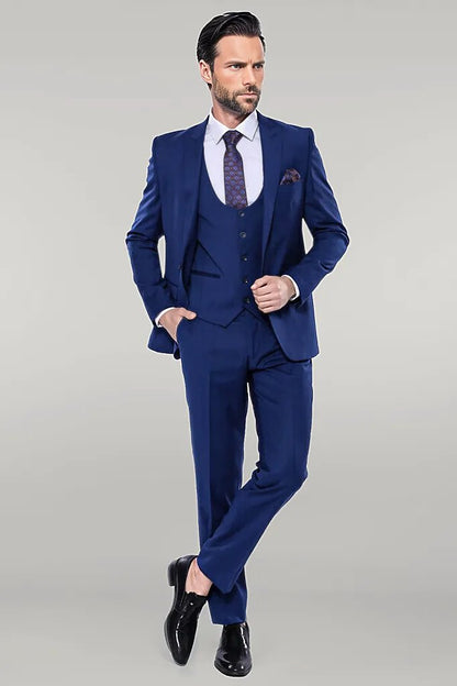 Plain Navy Vested Suit